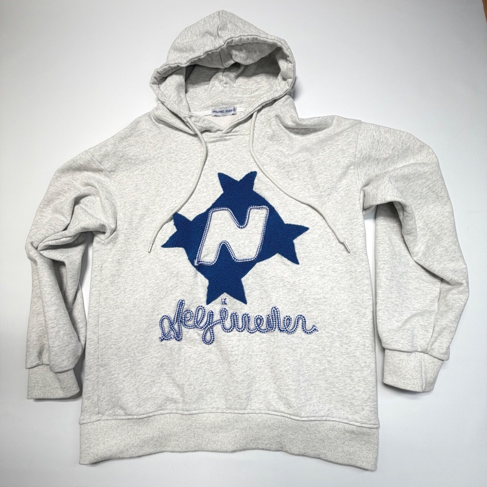 Elfric Eden Gray Hoodie – Blue Chenille Star Logo Appliqué – Size Small